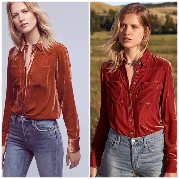 Anthropologie Tops - Anthropologie Holding Horses Orange Velvet Shirt